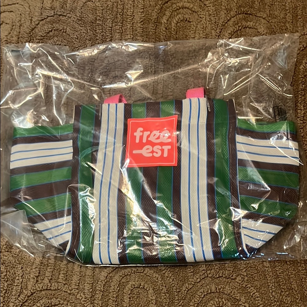 Free People Free-est Striped Green and Blue Women's Beach Tote Bag